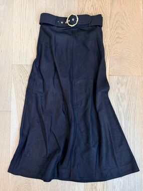 New Authentic Zimmermann Black 100% Linen Maxi Skirt WITH Gold Buckle Belt